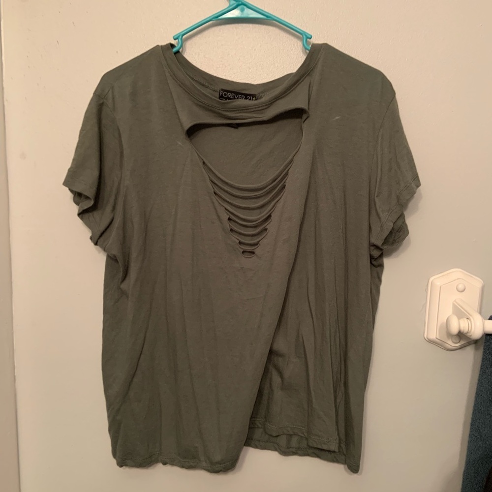forever 21 plus green top with shred detail